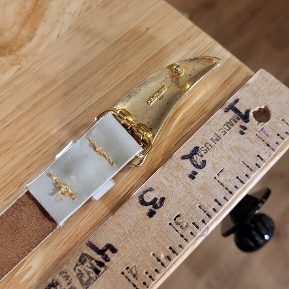 Leather Gray Skinny Belt Gold Talon Fang Clasp 30" Long - Picture 7 of 9